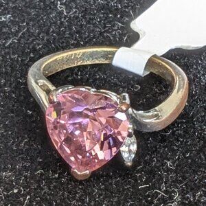 Vintage silver plate cubic zirconia pink heart ring